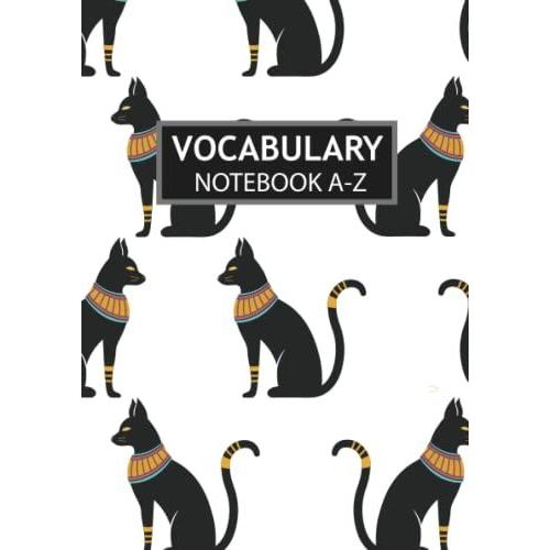 Vocabulary Notebook 2 Columns: Foreign Language Learning Book With A-Z Tabs Printed, A5 Size, Cat Cover