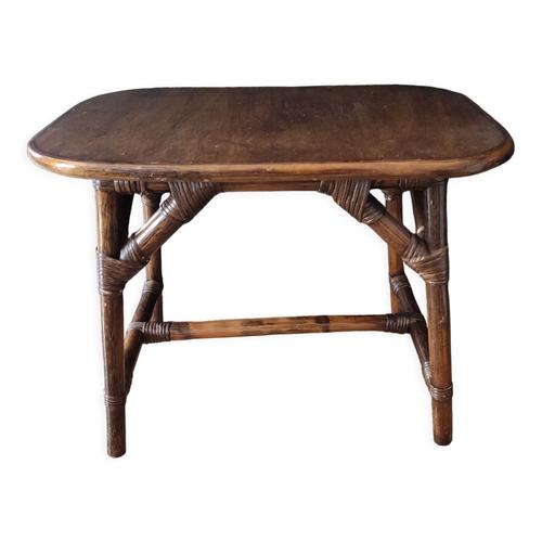 Table Daposappoint Bout De Canap Ou Table Basse Rectangulaire Vintage En Rotin Brun Fonc Marron