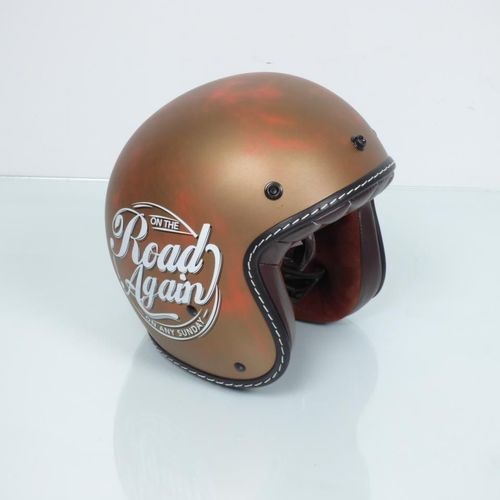Casque Jet Torx Sunday Road Again Worn Gold Taille Xs 53-54cm Pour Moto Custom