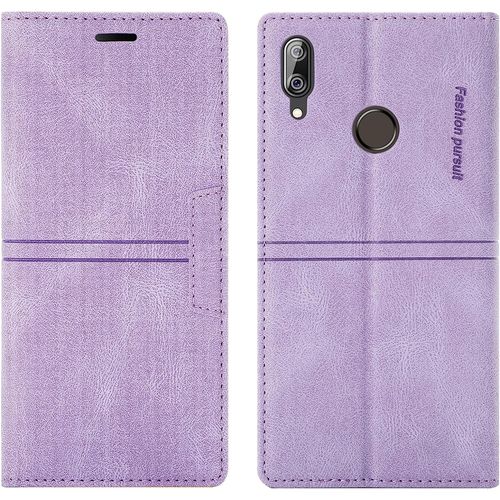 Coque Huawei P Smart 2019/Honor 10 Lite, Protection Etui [Magntique] Tpu Antichoc Housse Cuir Premium En Cuir Pu [Fentes Pour Cartes] [Etui Rabat] [Pochette De Portefeuille] (Violet)