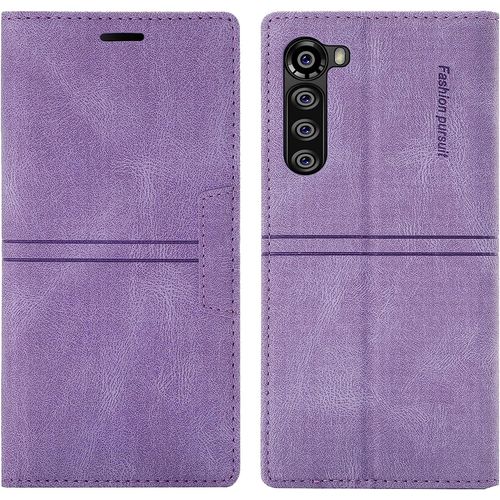 Coque Motorola Moto Edge, Etui Motorola Moto Edge [Magntique] Tpu Antichoc Housse Cuir Premium En Cuir Pu [Fentes Pour Cartes] [Etui Rabat] [Pochette De Portefeuille] Flip Case (Violet)