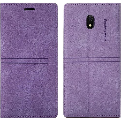 Coque Xiaomi Redmi 8a/Redmi 8, Etui Xiaomi Redmi 8a/Redmi 8 [Magntique] Tpu Antichoc Housse Cuir Premium En Cuir Pu [Fentes Pour Cartes] [Etui Rabat] [Pochette De Portefeuille] (Violet)