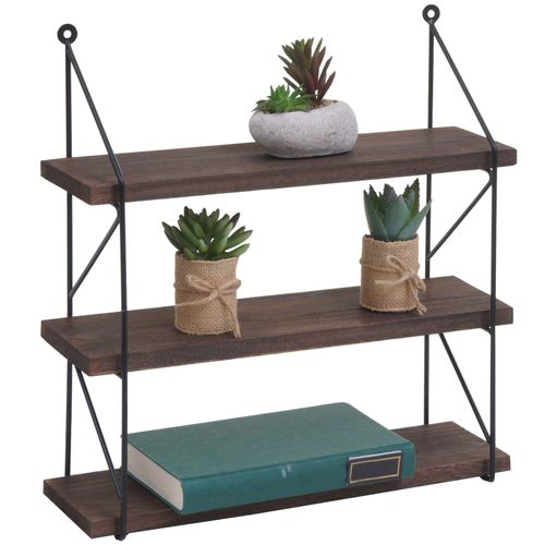Étagère Murale Hwc-K78, Étagère Suspendue Étagère Flottante, 3 Étagères En Métal Massif-Bois Industriel 40x40x13cm   Brun Foncé