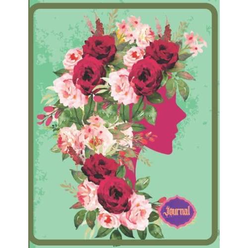 Notebook Journal For Women Flowers Art: Aesthetic Woman Floral Face Art With Back To Back Identical Photo Glossy Cover With Cute Blooming Flower ... Ruled Lined Paper | 8.5 X 11 | 150 Pages