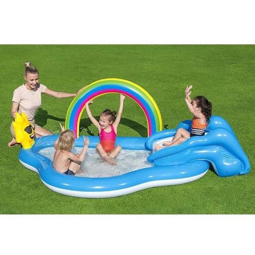 PISCINE ENFANTS RAINBOW 2 ANS+ GONFLABLE 257X145X91CM AVEC TOBOGGAN 53092