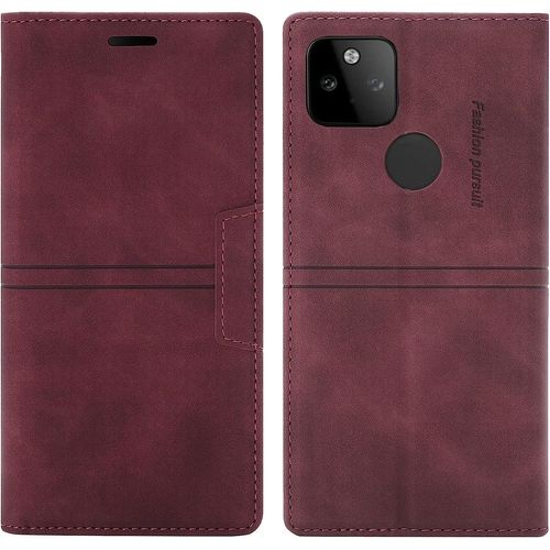 Coque Google Pixel 5a 5g, Etui Google Pixel 5a 5g [Magntique] Tpu Antichoc Housse Cuir Premium En Cuir Pu [Fentes Pour Cartes] [Etui Rabat] [Pochette De Portefeuille] Flip Case (Rouge)