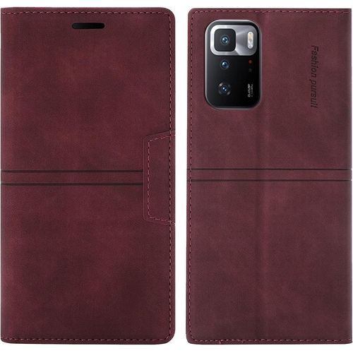 Coque Xiaomi Redmi Note 10 4g/Redmi Note 10s, Protection Etui [Magntique] Tpu Antichoc Housse Cuir Premium En Cuir Pu [Fentes Pour Cartes] [Etui Rabat] [Pochette De Portefeuille] (Rouge)