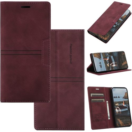 Coque Xiaomi Redmi Note 8, Etui Xiaomi Redmi Note 8 [Magntique] Tpu Antichoc Housse Cuir Premium En Cuir Pu [Fentes Pour Cartes] [Etui Rabat] [Pochette De Portefeuille] Flip Case (Rouge)
