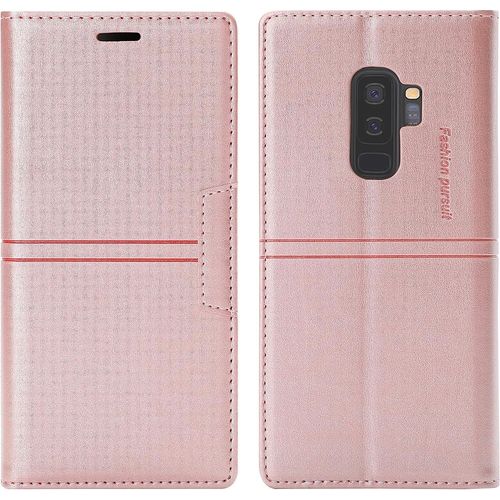 Coque Samsung Galaxy S9 Plus, Etui Portefeuille Samsung S9 Plus [Magntique] Tpu Antichoc Housse Cuir Pour Samsung S9 Plus [Fentes Pour Cartes] [Etui Rabat] Pour Samsung S9 Plus (Rose)