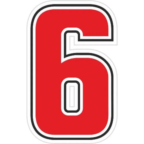 Autocollant Numéro 6 Nombre Adhésif Moto, Sic, Rouge, 40 X 63 Mm