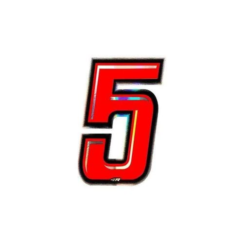 Autocollant Numéro 5 Nombre Adhésif Moto, Rouge Holographique, H 10 Cm