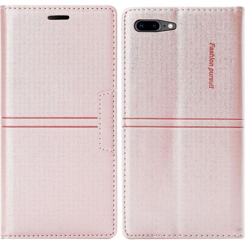 Coque Iphone 8 Plus/7 Plus, Etui Iphone 8 Plus/Iphone 7 Plus (5,5 Pouces) [Magntique] Tpu Antichoc Housse Cuir En Cuir Pu [Fentes Pour Cartes] [Etui Rabat] [Pochette De Portefeuille] (Rose)