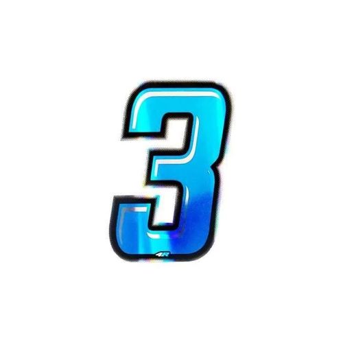 Autocollant Numéro 3 Nombre Adhésif Moto, Bleu Holographique, H 10 Cm