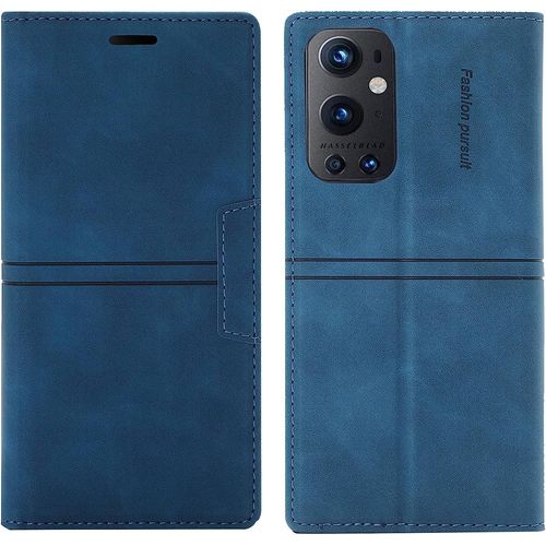 Coque Oneplus 9, Etui Portefeuille Oneplus 9 [Magntique] Tpu Antichoc Housse Cuir Premium En Cuir Pu [Fentes Pour Cartes] [Etui Rabat] [Pochette De Portefeuille] Flip Case Cover (Bleu)