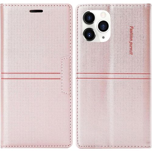Coque Iphone 11 Pro Max, Etui Iphone 11 Pro Max (6,5 Pouces) [Magntique] Tpu Antichoc Housse Cuir Premium En Cuir Pu [Fentes Pour Cartes] [Etui Rabat] [Pochette De Portefeuille] (Rose)