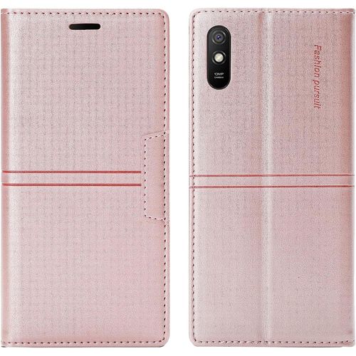 Coque Xiaomi Redmi 9a/Redmi 9at/Redmi 9i, Protection Etui [Magntique] Tpu Antichoc Housse Cuir Premium En Cuir Pu [Fentes Pour Cartes] [Etui Rabat] [Pochette De Portefeuille] (Rose)