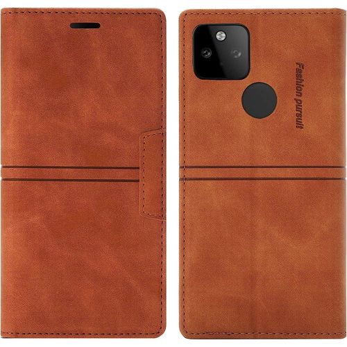Coque Google Pixel 5a 5g, Etui Google Pixel 5a 5g [Magntique] Tpu Antichoc Housse Cuir Premium En Cuir Pu [Fentes Pour Cartes] [Etui Rabat] [Pochette De Portefeuille] Flip Case (Brun)