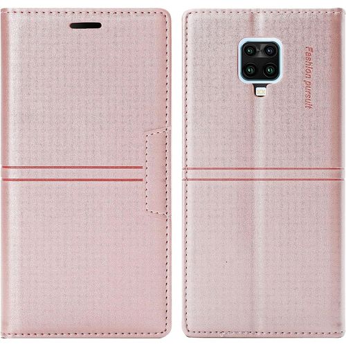 Coque Xiaomi Redmi Note 9 Pro/Note 9s/Note 9 Pro Max, Protection Etui [Magntique] Tpu Antichoc Housse Cuir En Cuir Pu [Fentes Pour Cartes] [Etui Rabat] [Pochette De Portefeuille] (Rose)