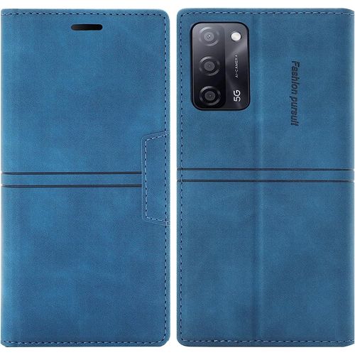 Coque Oppo A74 4g / F19, Etui Oppo A74 4g / F19 [Magntique] Tpu Antichoc Housse Cuir Premium En Cuir Pu [Fentes Pour Cartes] [Etui Rabat] [Pochette De Portefeuille] Flip Case (Bleu)