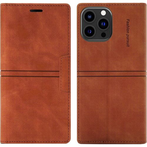 Coque Iphone 13 Pro, Etui Iphone 13 Pro (6,1 Pouces) [Magntique] Tpu Antichoc Housse Cuir Premium En Cuir Pu [Fentes Pour Cartes] [Etui Rabat] [Pochette De Portefeuille] Flip Case (Brun)