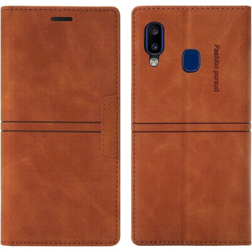 Coque Samsung Galaxy A20/A30, Etui Portefeuille Samsung A20/A30 [Magntique] Tpu Antichoc Housse Cuir Pour Samsung A20/A30 [Fentes Pour Cartes] [Etui Rabat] Pour Samsung A20/A30 (Brun)