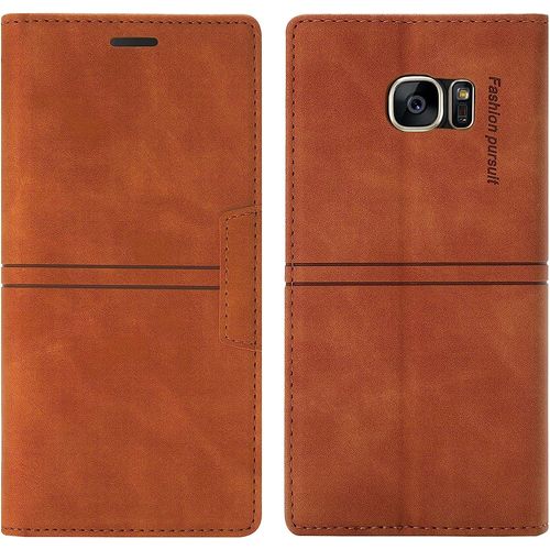 Coque Samsung Galaxy S7 Edge, Etui Portefeuille Samsung S7 Edge [Magntique] Tpu Antichoc Housse Cuir Pour Samsung S7 Edge [Fentes Pour Cartes] [Etui Rabat] Pour Samsung S7 Edge (Brun)