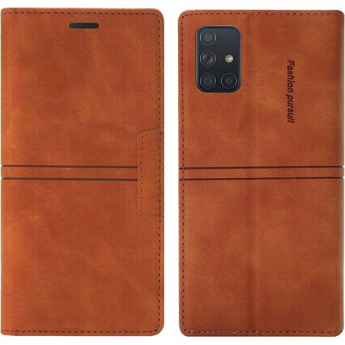 Coque Samsung Galaxy A71 5g, Etui Portefeuille Samsung A71 5g [Magntique] Tpu Antichoc Housse Cuir Pour Samsung A71 5g [Fentes Pour Cartes] [Etui Rabat] Flip Case Pour Samsung A71 5g (Brun)