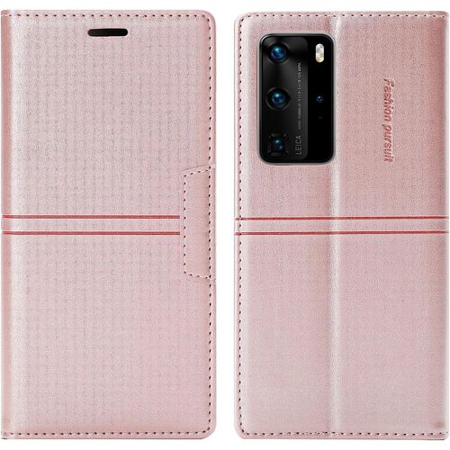 Coque Huawei P40 Pro, Etui Portefeuille Huawei P40 Pro [Magntique] Tpu Antichoc Housse Cuir Premium En Cuir Pu [Fentes Pour Cartes] [Etui Rabat] [Pochette De Portefeuille] Flip Case (Rose)