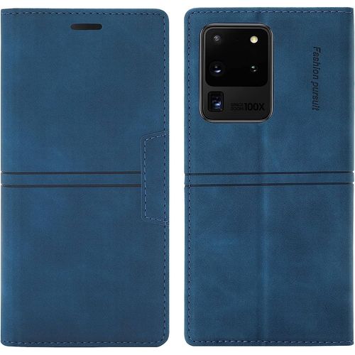 Coque Samsung Galaxy S20 Ultra, Etui Samsung S20 Ultra [Magntique] Tpu Antichoc Housse Cuir Pour Samsung S20 Ultra [Fentes Pour Cartes] [Etui Rabat] Flip Case Pour Samsung S20 Ultra (Bleu)