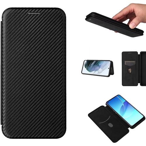 Esong Coque Pour Google Pixel 7, Premium En Cuir Fibre De Carbone Flip Case Avec Fentes Pour Cartes, Fermeture Magnétique, Fonction Support, Protection Etui Housse, Anti-Choc Phone Case-Le Noir