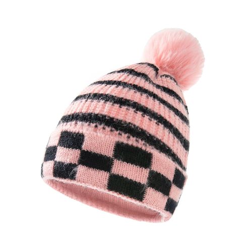 Bonnet Tricoté Boule De Fourrure Dames Automne Et Hiver Bonnet Chaud Rayé (Rose)