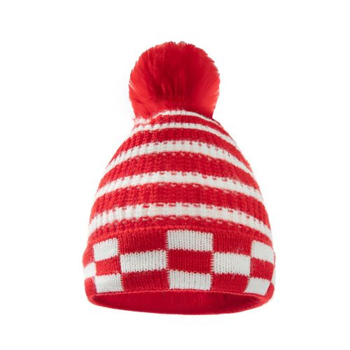 Bonnet Tricoté Boule De Fourrure Dames Automne Et Hiver Bonnet Chaud Rayé (Rouge)
