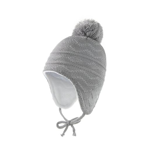 Bonnet De Protection Auditive Pour Enfants Boule De Fourrure De Couleur Unie Plus Bonnet De Laine Tricoté Pour Bébé À Rayures Polaire (Gris)