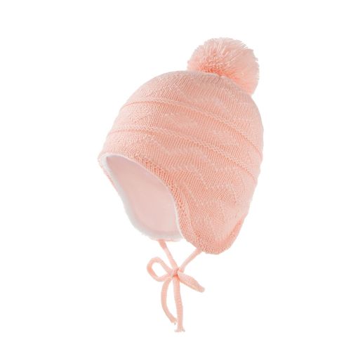 Bonnet De Protection Auditive Pour Enfants Boule De Fourrure De Couleur Unie Plus Bonnet De Laine Tricoté Pour Bébé Rayé Polaire (Rose)