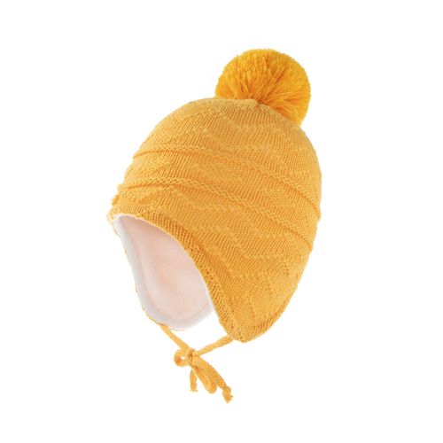 Bonnet De Protection Auditive Pour Enfants Boule De Fourrure De Couleur Unie Plus Bonnet De Laine Tricoté Pour Bébé Rayé Polaire (Jaune)
