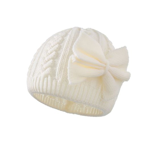 Bonnet Tricoté Chaud Pour Enfants Bonnet En Laine À N¿Ud Rond De Couleur Unie (Blanc)