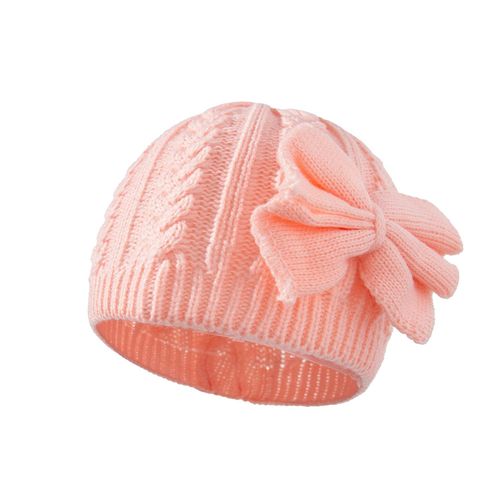 Bonnet Tricoté Chaud Pour Enfants Bonnet En Laine À N¿Ud Rond De Couleur Unie (Rose)