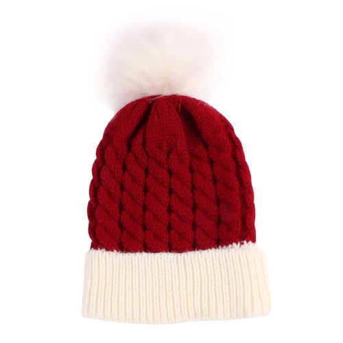 Bonnet Tricoté De Noël Pour Enfants Bonnet Chaud Boule De Laine Solide (Rouge)