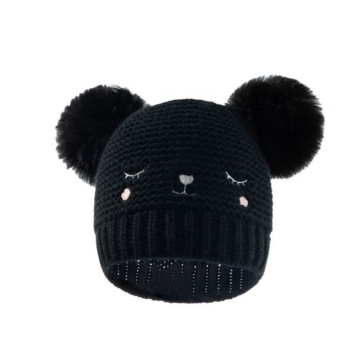Bonnet Tricoté Brodé Pour Enfants Bonnet En Laine À Double Boule Solide Pour Bébé Automne Et Hiver (Noir)