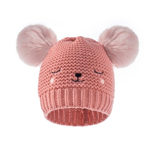 Bonnet Tricoté Brodé Pour Enfants Bonnet En Laine À Double Boule Solide Pour Bébé Automne Et Hiver (Rose)