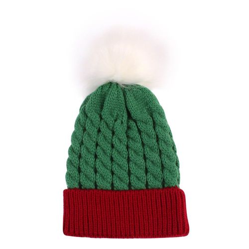Bonnet Tricoté De Noël Pour Enfants Bonnet Chaud Boule De Laine Solide (Vert)