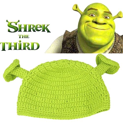 Bonnet En Laine Tricoté À La Main Chapeau De Couleur Verte Monster Shrek