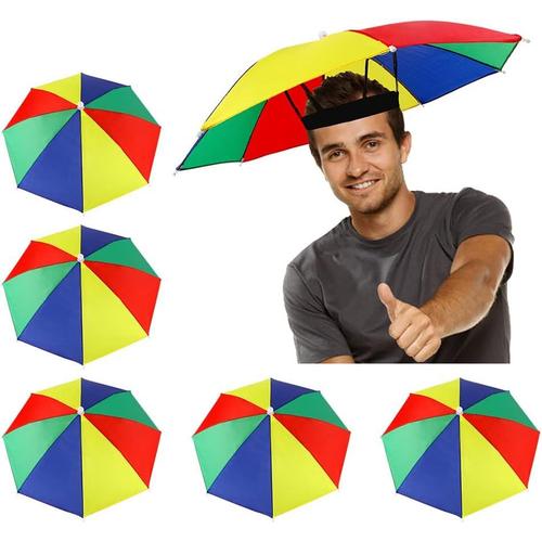 Chapeau Parapluie, 5 Pièces Arc-En-Ciel Parapluie Parasol Pêche Parapluie Chapeau Avec Bandes Élastiques Réglable Tête De Plage Parapluie Chapeau