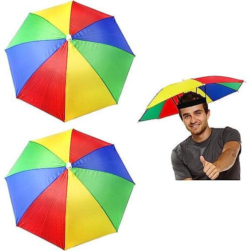 Chapeau Parapluie, 2 Pièces Arc-En-Ciel Parapluie Parasol Pêche Parapluie Chapeau Avec Bandes Élastiques Réglable Tête De Plage Parapluie Chapeau