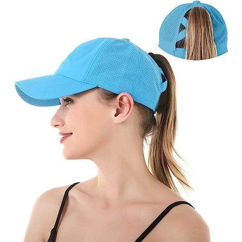 Casquette De Baseball Femmes Hommes Unisexe Casquette D'été Casquette De Sport Casquette Anti Uv Queue De Cheval,Bleu(Tour De Tête : 57-58cm)