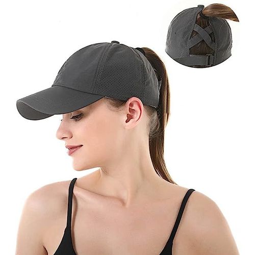 Casquette De Baseball Pour Femme Casquette D'été Unisexe Casquette De Sport Anti-Uv Casquette Queue De Cheval,Gris(Tour De Tête : 57-58cm)