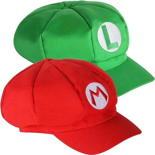 Ensemble De 2 Chapeaux Super Mario - Casquettes Mario Et Luigi Personnages De Jeux Vidéo Rouges Et Verts Chapeaux À Thème De Jeu Rétro