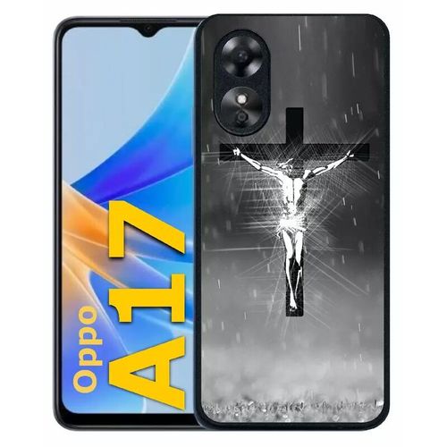 Coque Pour Oppo A17 - Jésus Croix Noir Et Blanc - Silicone - Noir