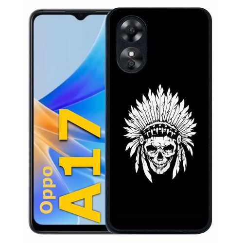 Coque Pour Oppo A17 - Tete De Mort Coiffe Indienne Noir Et Blanc - Silicone - Noir