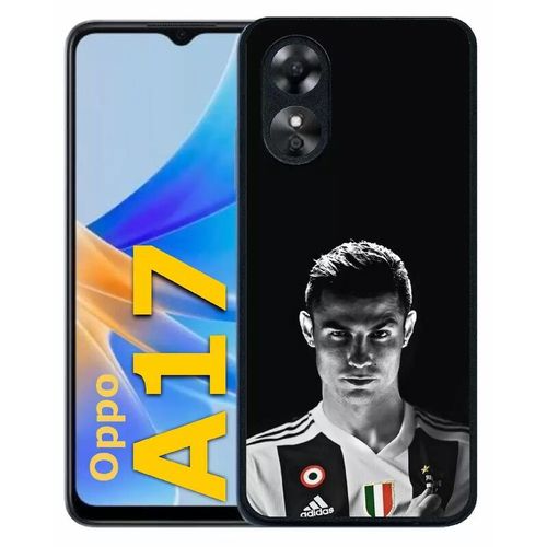 Coque Pour Oppo A17 - Ronaldo Juventus Foot Noir Et Blanc - Silicone - Noir